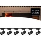 Kit trilho eletrificado sobrepor 2m + 6 spots led 7w direcionável Preto quente 3000k