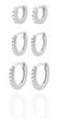 Kit Trio Brinco Argola Clique Cravejada Zirconia Prata 925 Kit Trio Brinco Argola Clique Cravejada Zirconia Prata 925
