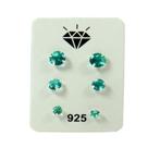 Kit Trio Brinco Prata Legitima 925 Pedra Zirconia Verde Kit Trio Brinco Prata Legitima 925 Pedra Zirconia Verde