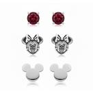 Kit Trio Brincos De Prata 925 Pedra Vermelha Minnie e Mickey