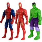 Kit Trio Brinquedo Incrível Hulk Homem Aranha Homem Aço 29cm