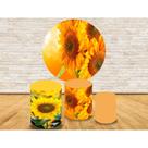 Kit Trio Capa Cilíndrica + Painel de Tecido Redondo Flores Girassol