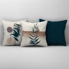 Kit Trio Capas de Almofadas Estampadas Folhas em Veludo Suede 45cm x 45cm Decoração para Sala