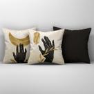 Kit Trio de Almofadas Cheias Estampadas Folhas em Veludo Suede 45cm x 45cm Enchimento em Refil Silicone - Decoração Sala