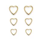 Kit Trio de Brincos Coração Vazado Banhado Ouro 18K