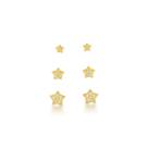 Kit Trio de brincos Estrelas banhadas a Ouro 18k