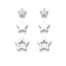 Kit Trio De Brincos Feminino Em Prata 925 Estrela 3 tamanhos Kit Trio De Brincos Feminino Em Prata 925 Estrela 3 tamanhos