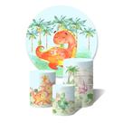 Kit Trio de Capas Cilíndricas + Painel Redondo Dino Laranja Cute Feliz coqueiros