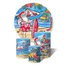 Kit Trio de Capas Cilíndricas + Painel Redondo Natal Papai Noel na Praia Verão Tropical Aquarela Kit Trio de Capas Cilíndricas + Painel Redondo Natal Papai Noel na Praia Verão Tropical Aquarela