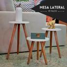 Kit Trio de Mesinhas Lateral Redondas Sala Pé Palito