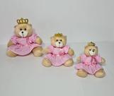 Kit Trio De Ursinhos Para Nicho Princesa Realeza Caramelo Rosa Bebê - PolyBaby
