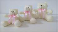 Kit Trio De Ursinhos Para Nicho Urso Floquinho Laço Fita Rosa Bebê