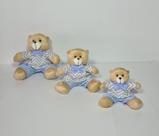 Kit Trio De Ursinhos Para Nicho Urso Lucca Caramelo Chevron Cinza Com Azul - PolyBaby