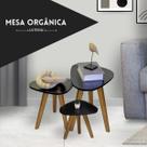 Kit Trio Jogo de Mesinhas Lateral Sala Pé Palito Retro Tampo Orgânico