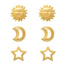 Kit Trio Três Pares de Brincos em Formato de Sol Lua e Estrela Folheado em Ouro 18k Softjoias Kit Trio Três Pares de Brincos em Formato de Sol Lua e Estrela Folheado em Ouro 18k Softjoias