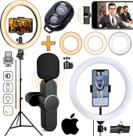 Kit Tripé Microfone Sem Fio Wireless Smartphone Ios Iluminador Luz Ring Light Gravação Vídeo Profissional Podcast