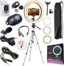 Kit Tripé Profissional + Ring Light Led Iluminador Microfone Lapela Com Extensor Para Gravação Vídeo Celular Universal