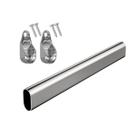 Kit Tubo Cabideiro Oval Oblongo Para Guarda Roupa Cromado Com Suportes