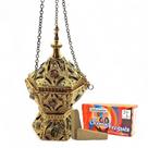 Kit Turíbulo Divino Metal Dourado Defumador C/ 20 Tabletes