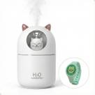 Kit Umidificador Gatinho 300ml Ultrassônico USB LED Aromatizador Difusor de Ar Silencioso Quarto Bebê Pulseira Repelente Infantil Silicone Brinde