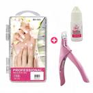 Kit unha postiça tips quadrada + alicate e cola helen color manicure alongamento