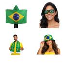 Kit Unissex Torcida Brasil Completo Com Bandeira Vestir Body Flag Chapéu Óculos E Cachecol Copa