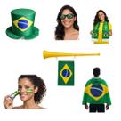 Kit Unissex Torcida Brasil Copa Do Mundo Completo Com Bandeira Vestir Chapéu Óculos Cachecol Vuvuzela Tinta Facial