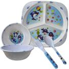 Kit Untensílios de Bebe Prato C/ Divisória Tigela Talher Infantil Golfinho