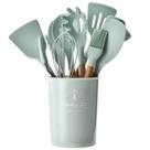 Kit Utensílios Cozinha Silicone c/ Suporte 12 Peças Colher Pegador Pincel Batedor Fue Fouet Espátula
