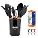 Kit Utensílios Cozinha Silicone Colher Copo Suporte 12 Peças