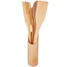 Kit utensílios de bambu com suporte 5 peças