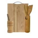 Kit Utensílios de Bambu com Tábua de Corte e Pilão