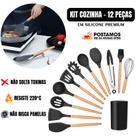 Kit Utensílios De Cozinha 12 Peças De Silicone Colher Com Cabo De Madeira Espátula Fue Concha Pincel