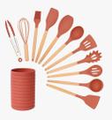 Kit Utensílios De Cozinha 12 Peças Silicone Vermelho Home Land