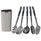 Kit Utensílios de Cozinha 6 Unidades com Suporte Verano Ônix Resistente Até 180C Tramontina