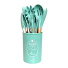 Kit Utensílios De Cozinha Em Silicone C/Cabo Madeira 12Pçs