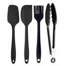Kit Utensílios de Cozinha Em Silicone Preto 4 Peças Jogo Culinário Alta Qualidade Com Pegador CTrava