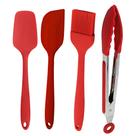 Kit Utensílios de Cozinha Em Silicone Vermelho 4 Peças Jogo Culinário Alta Qualidade Com Pegador