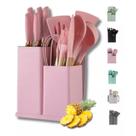 Kit Utensílios de Cozinha Silicone 19 Peças Cor Rosa