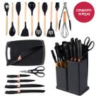 Kit Utensílios de Cozinha Silicone 19 Peças Preto Thika