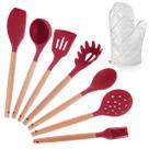 Kit Utensílios de Silicone Cozinha com Cabo de Madeira 8 pçs