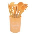 Kit Utensílios de Silicone Cozinha com Cabo de Madeira e Copo 9 Peças