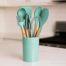Kit Utensílios De Silicone Para Cozinha Espátula Colher Escumadeira Concha Não Risca Antiaderente