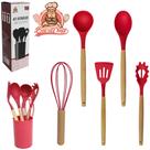 Kit utensilios espatula colher pegador concha batedor clara fouet silicone escorredor vermelho bons cheff