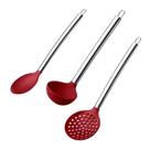 Kit Utensílios Silicone Alta Qualidade Vermelho Concha Escumadeira Colher De Arroz Euro Home
