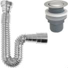 Kit Valvula Click ABS e Sifao Cromado Sanfonado Universal Extensivel Tampa Inox Pequena Banheiro Ralo De Pia 1 ¼ Lavatorio Tubo Flexivel Ajustável