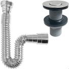 Kit Valvula Click ABS e Sifao Cromado Sanfonado Universal Extensivel Tampa Inox Pequena Kit Banheiro Ralo De Pia 7/8 Lavatorio Tubo Flexivel Ajustável