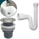 Kit Valvula Click ABS e Sifao Sanfonado Universal Extensivel Tampa Inox Pequena Kit Banheiro Ralo De Pia 1 1/4 Lavatorio Tubo Flexivel Ajustável Cuba