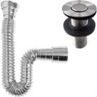 Kit Valvula Click e Sifao Cromado Sanfonado Universal Extensivel Banheiro Ralo Pia Inox 7/8 Tampa Pequena Tubo Flexivel Ajustável Escoamento Lavatorio