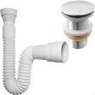 Kit Valvula Click e Sifao Sanfonado Universal Extensivel e Banheiro Ralo De Pia Inox 1 1/4 Lavatorio e Tubo Flexivel Ajustável Escoamento Cuba Lavabo